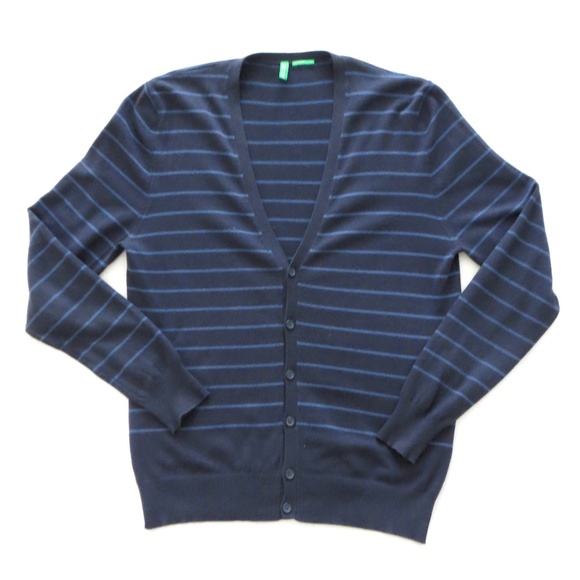 Benetton Men's X-Small Knit Cardigan Blue Striped - Picture 1 of 3